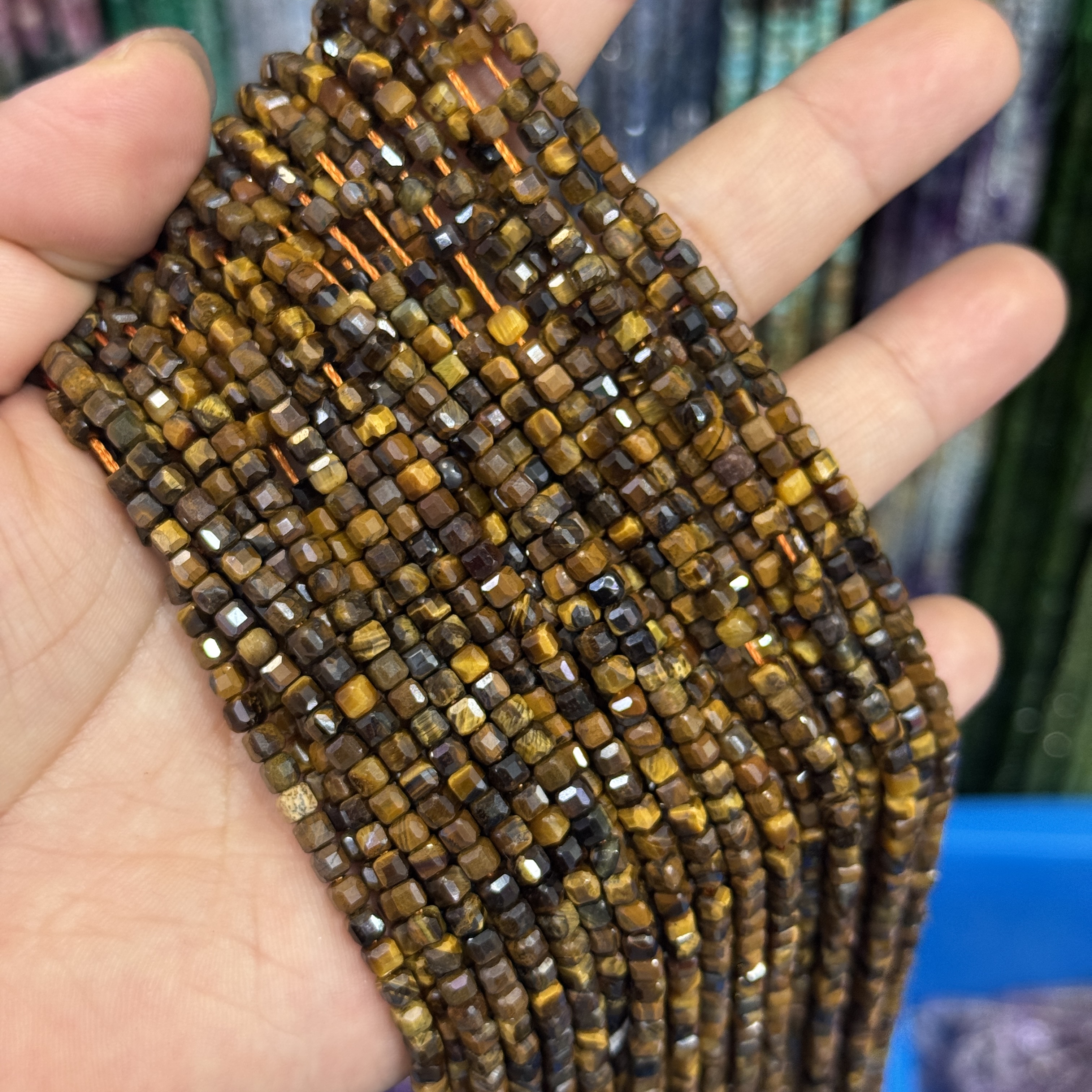 3Mm天然虎眼石方糖散珠半成品DIY项链手链配珠串珠