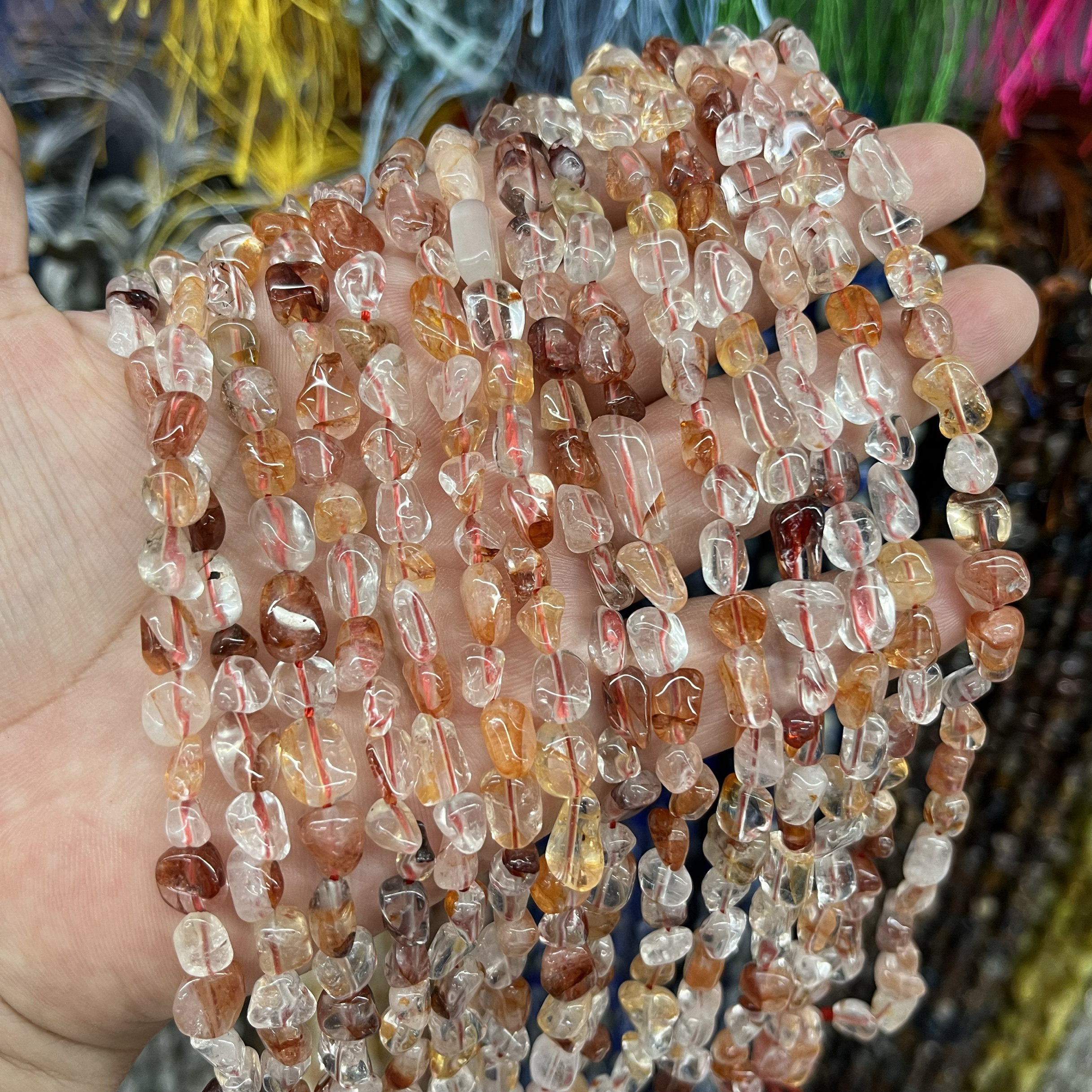 天然红胶花水晶异象水晶5-7mm碎石散珠半成品DIY串珠项链手链