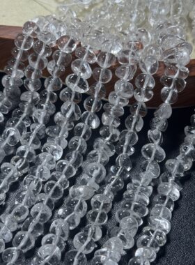 福利款性价比高-约9*6mm天然白水晶不规则中孔碎石散珠半成品38cm