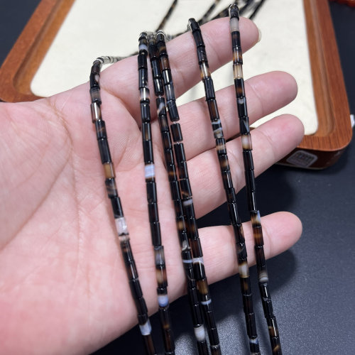 3*6mm黑玛瑙管珠散珠半成品DIY项链手链配珠串珠批发黑白玛瑙