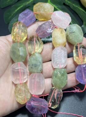 纯天然无优化水晶切面紫水晶黄水晶粉晶葡萄石大颗粒原生态竖孔