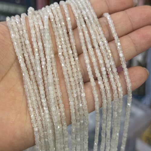 2mm天然石白月光方糖散珠半成品DIY项链手链配珠饰品串珠