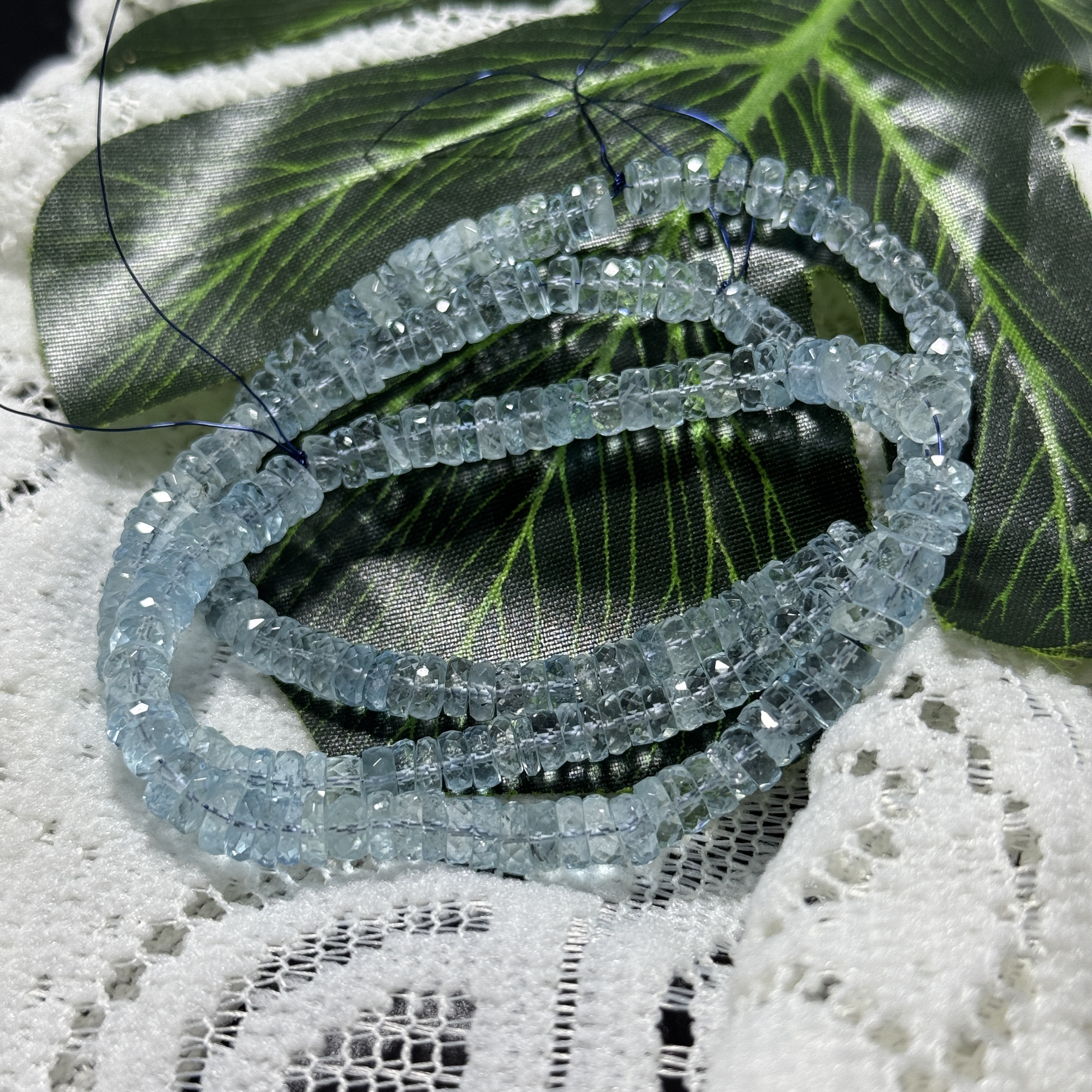 纯天然高透体海蓝宝海西切片半成品17厘米长DIY手链项链配珠