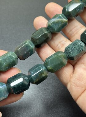 约15*20mm天然绿草花玛瑙切面桶珠散珠半成品DIY手链项链配珠