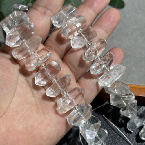 天然白水晶异型双尖约9*21mm散珠半成品Diy项链手链配珠
