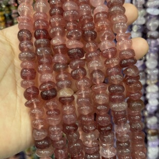 约10*8mm红草莓晶中孔圆润石头散珠半成品Diy项链手链配珠