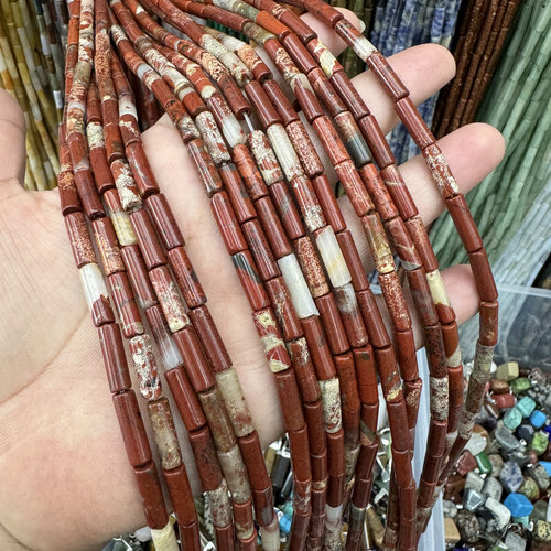 新品天然鸡血石管珠圆管珠4*12mm散珠配珠长度38厘米半成品