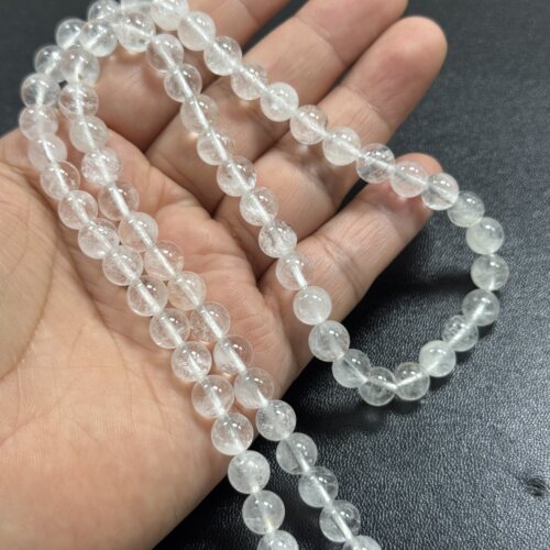 孤品-天然石白幽灵7mm水晶圆珠53cm长70颗DIY项链手链配珠