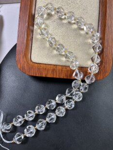 10mm纯天然白水晶魔方略棉纹散珠多棱切面配珠33颗美货半成品手工