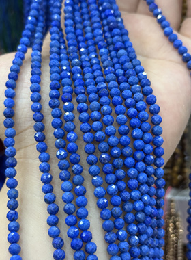 天然4mm青金石切面圆珠散珠半成品Diy项链手链配珠串珠