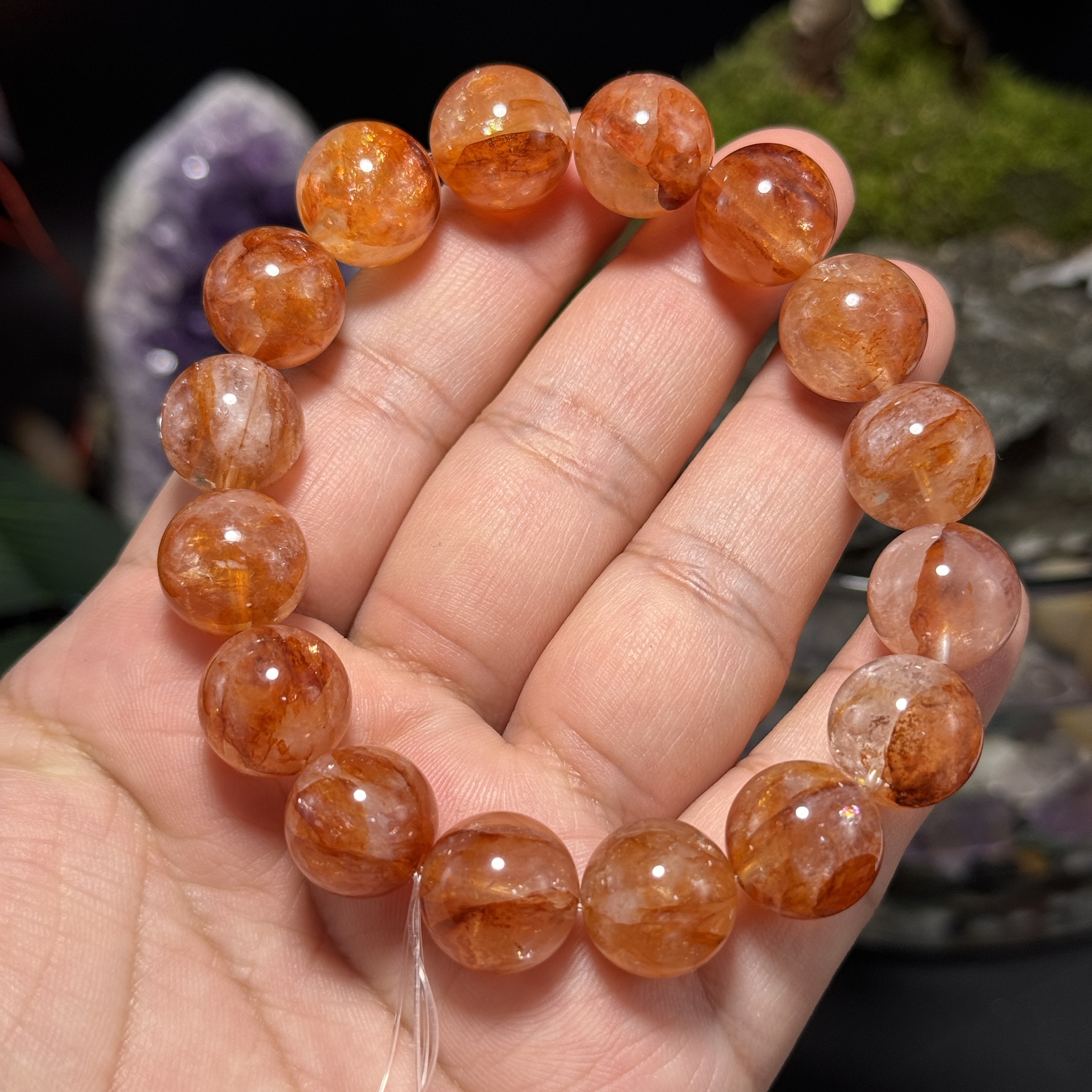 13mm天然异像红椒花水晶圆珠手串孤品一件女手链