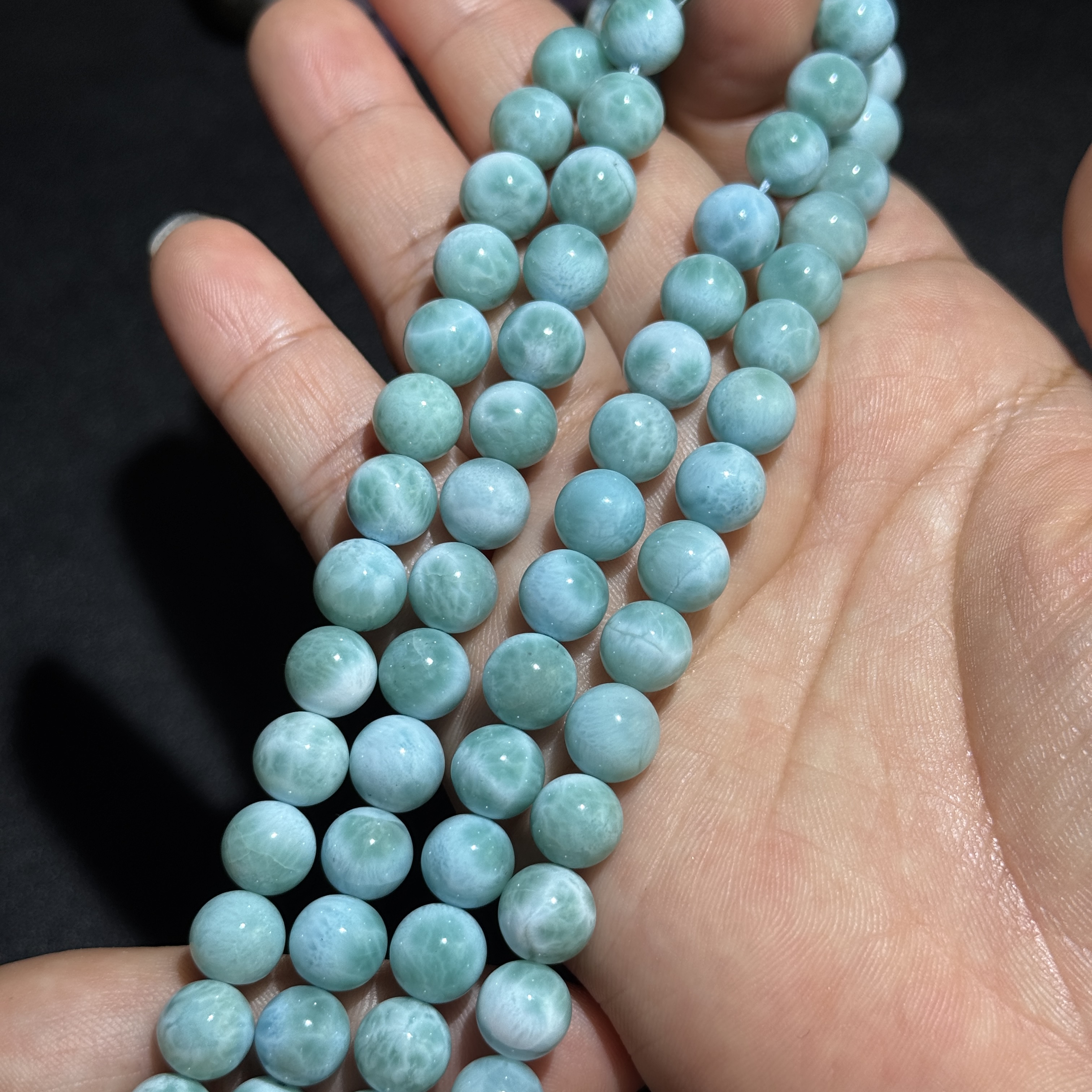 8mm天然海蓝纹石圆珠散珠半成品成色漂亮DIY项链手链配珠拉利玛