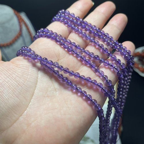 新品A级纯天然无优化4mm紫水晶圆珠散珠半成品diy项链手链配珠
