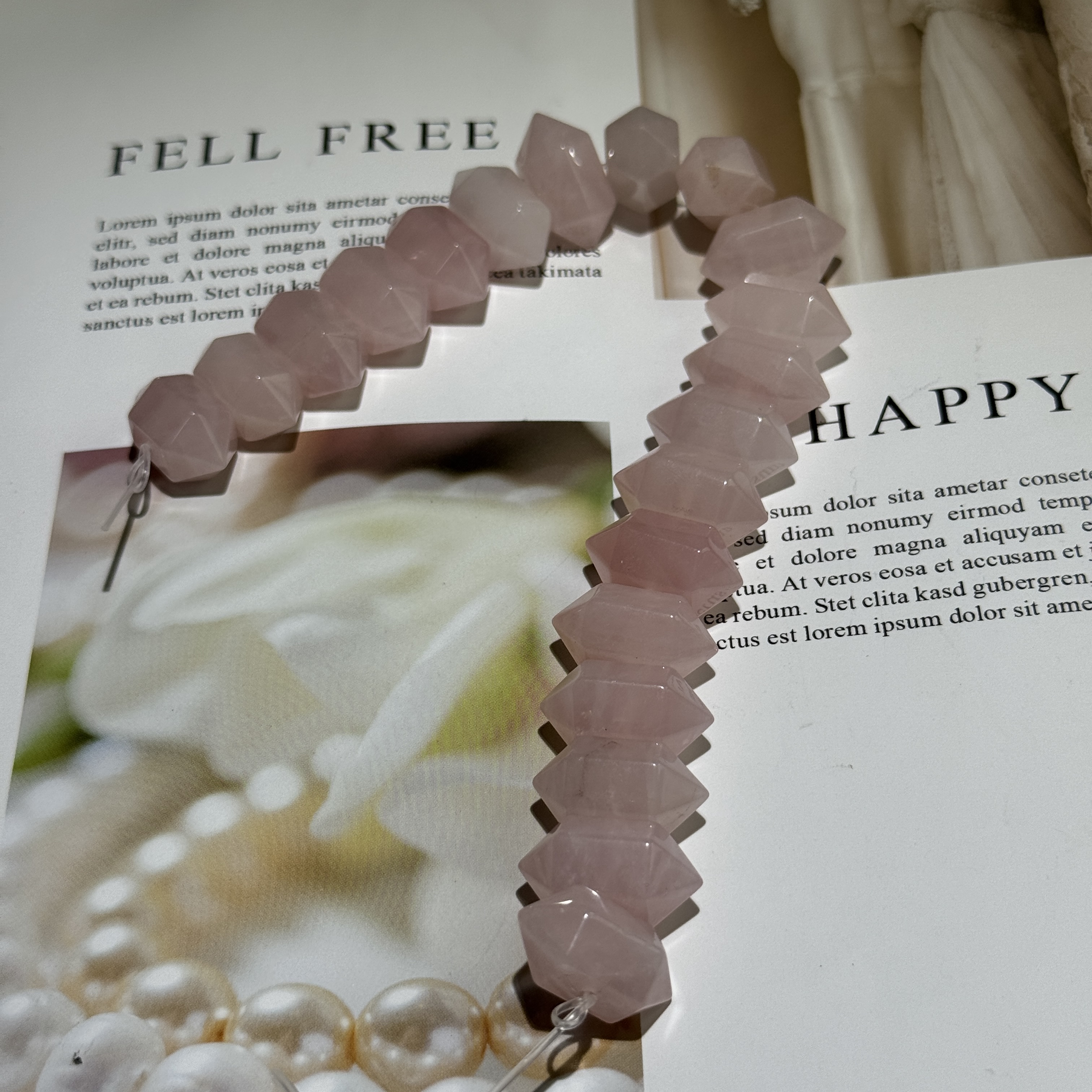 天然粉晶双尖约10*20mm散珠半成品Diy项链手链配珠20颗