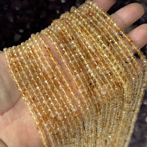4mm天然黄水晶浅黄通透刻面圆珠散珠半成品DIY项链手链配珠