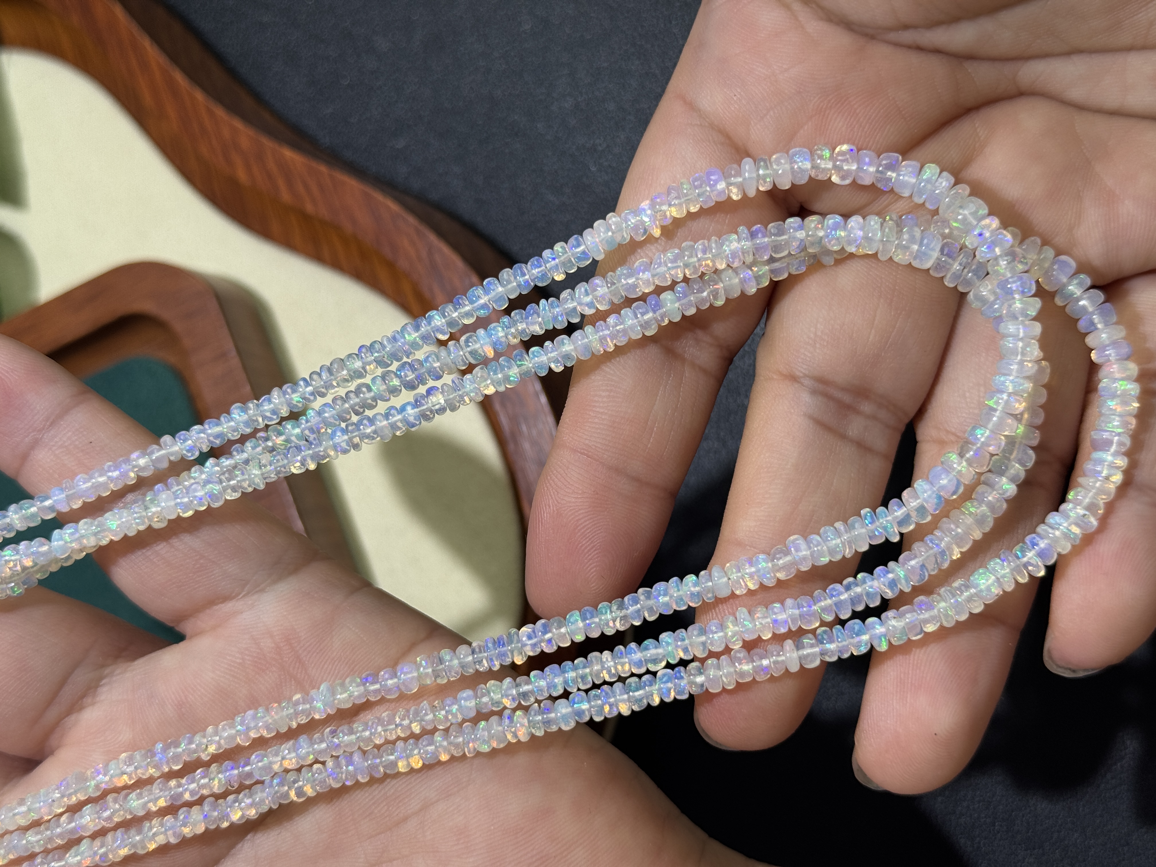 高性价比-约3-5mm微塔链天然欧泊算盘珠散珠半成品40cm/DIY项链
