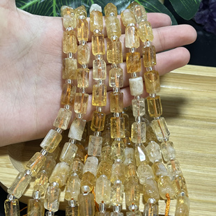 纯天然无优化原矿黄水晶多棱管珠约7*12mm半成品散珠项链手链配珠