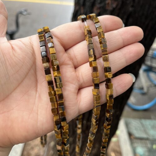 4mm天然虎眼石方糖散珠配珠隔珠天然石方块Diy手工串珠饰品