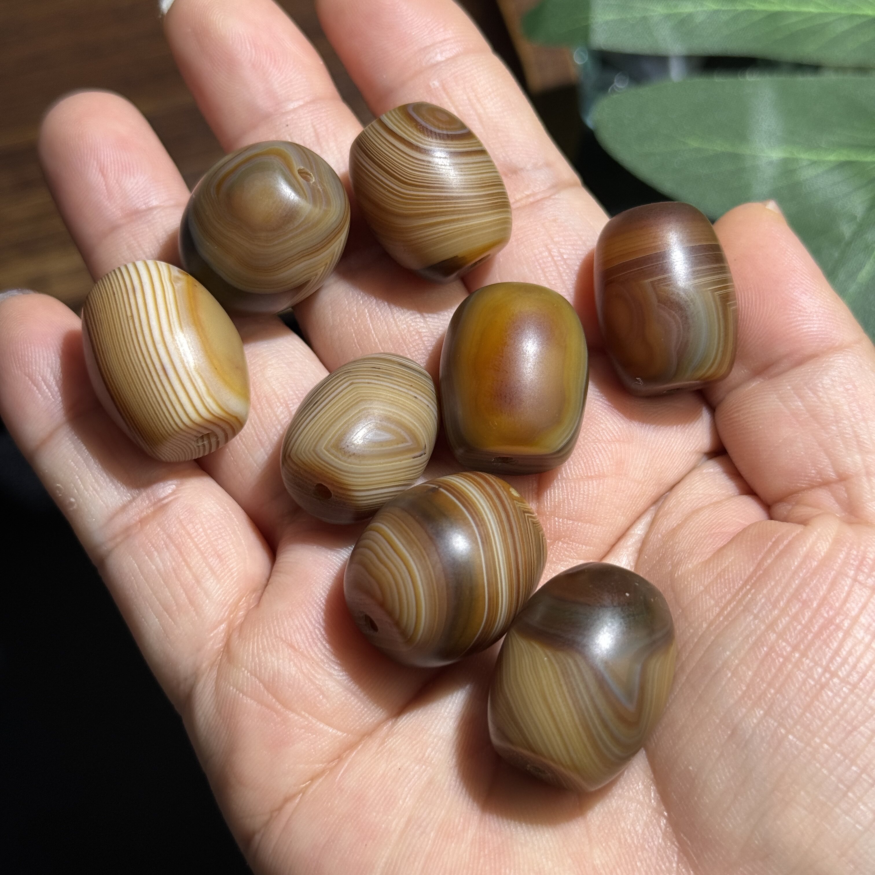 天然老缠丝玛瑙鼓珠溏棕色DIY项链吊坠手链配珠复古韵味一颗发