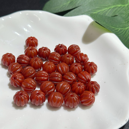 精选-天然满肉油润红玛瑙南瓜珠莲花佛三通配珠DIY项链手链配珠