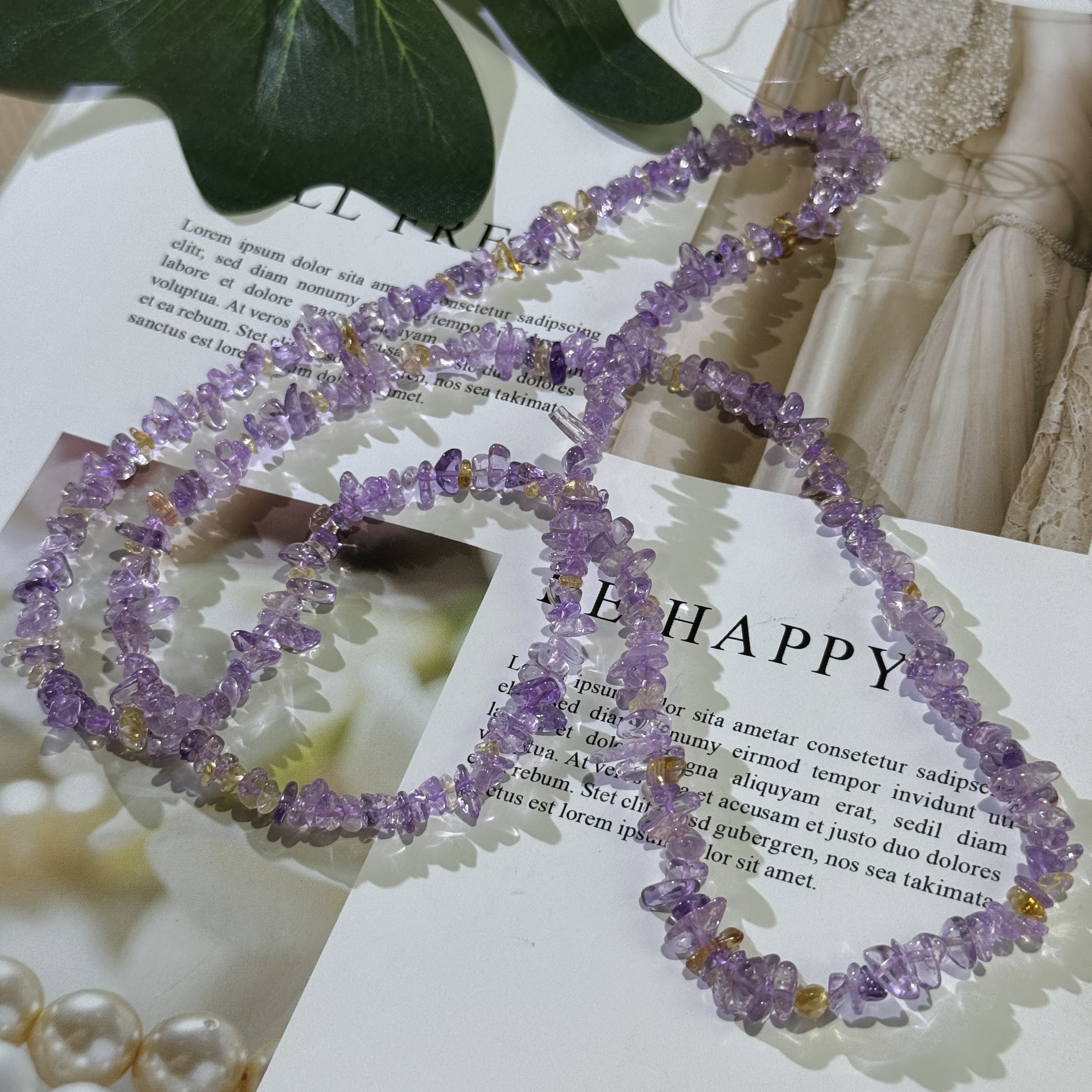 浅色天然紫黄水晶碎石约5mm长链半成品diy散珠配件饰品串珠80cm