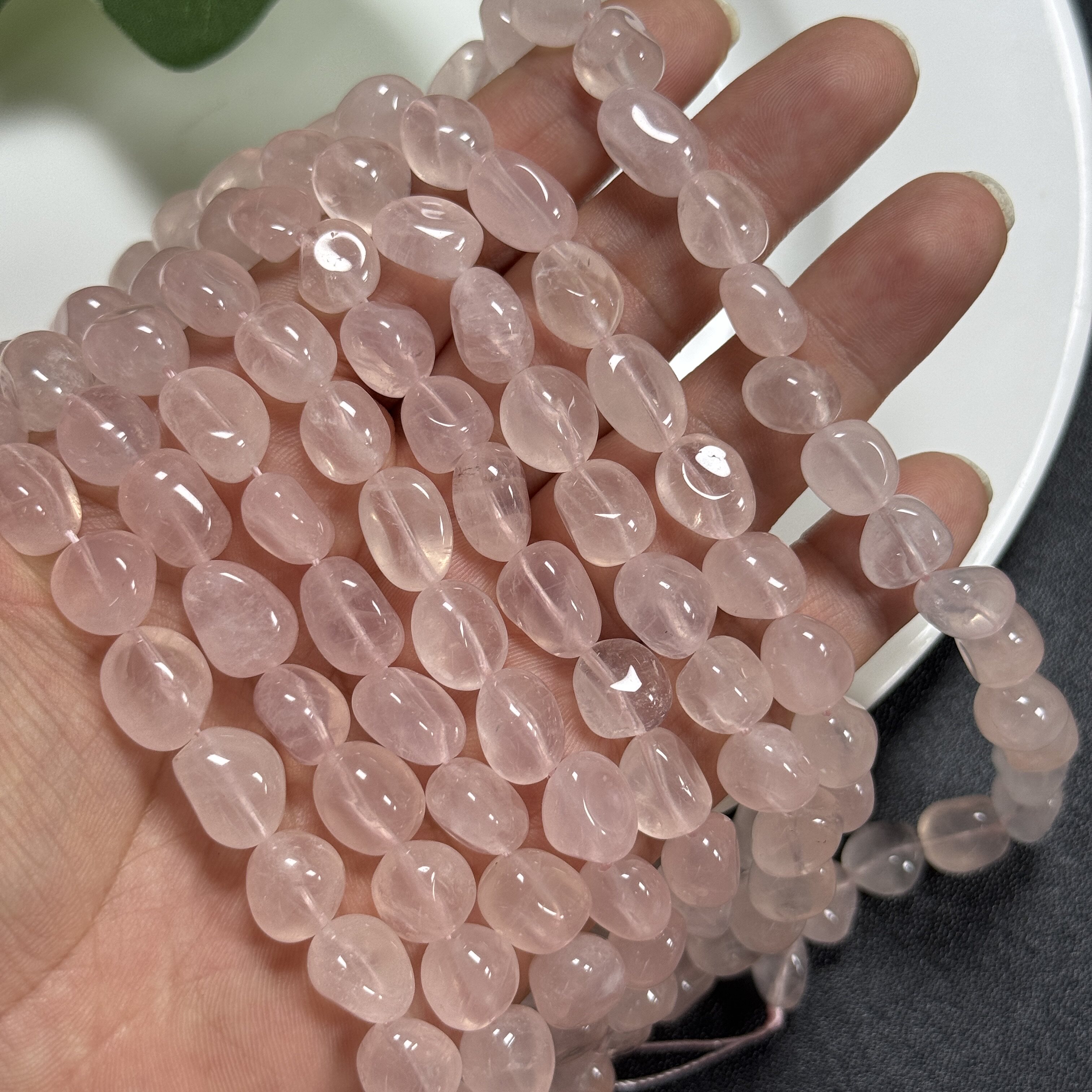 约9mm天然糖豆无优化无炒腊西柚粉晶不规则原始半成品DIY项链手链