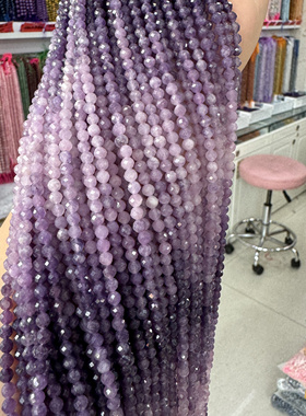3/4mm天然石渐变色切面紫丁香散珠半成品Diy锁骨链手链配珠隔珠