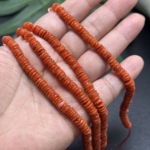 约6mm天然不规则手工切南红隔片满色满肉20cm长DIY项链手链配珠