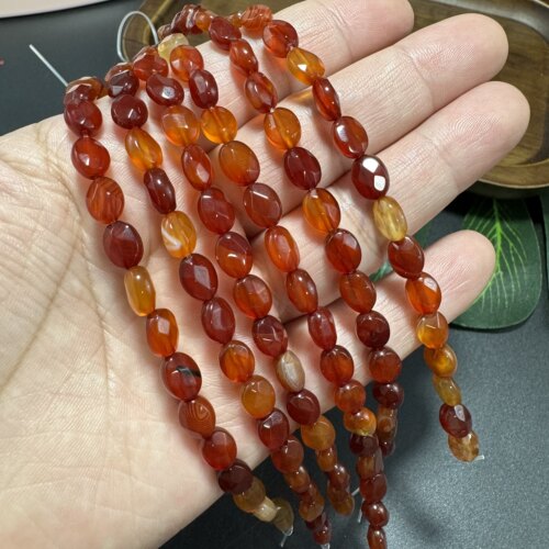 天然巴西切面蛋形6*8mm红润玛瑙半成品散珠Diy项链手链配珠隔珠