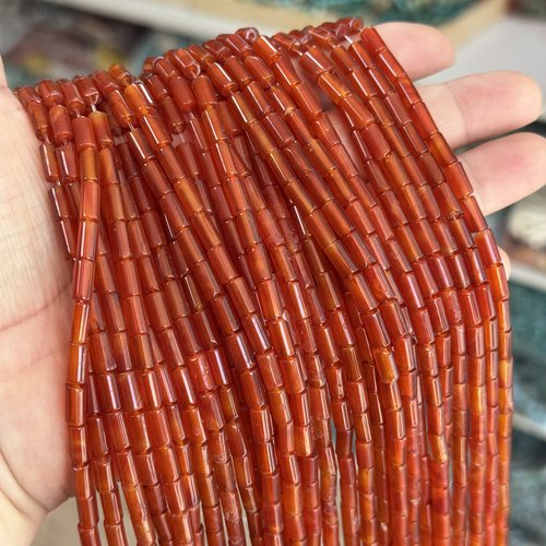 A货4*8mm天然石红玛瑙管珠散珠半成品Diy项链手链配珠饰品