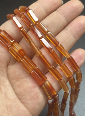 4*13mm橘色天然石红玛瑙方管散珠半成品Diy项链手链配珠饰品串珠