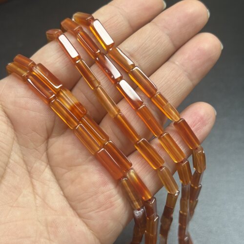 4*13mm橘色天然石红玛瑙方管散珠半成品Diy项链手链配珠饰品串珠