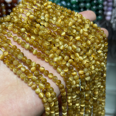 4mm天然金黄虎眼石圆珠散珠半成品DIY项链手链配珠串珠