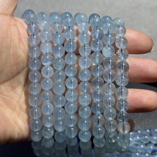 纯天然冰透蓝海蓝宝圆珠散珠半成品手链配珠Diy饰品配件