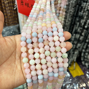 7A天然摩根石圆珠 散珠天然水晶DIY手链项链饰品配件颜色细腻冰透