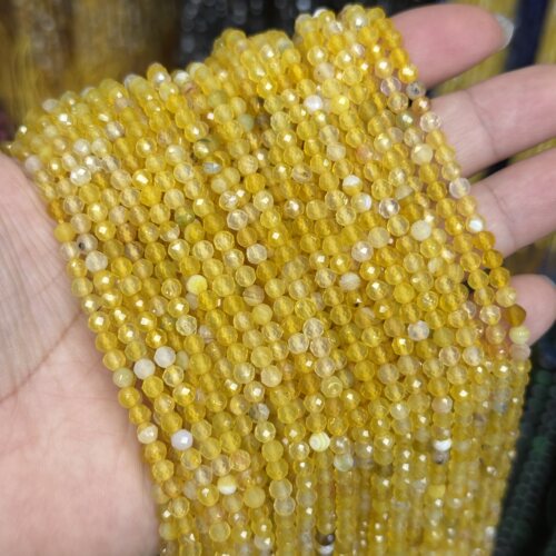 2-4mm天然切角圆珠黄玛瑙散珠半成品DIY项链手链配珠