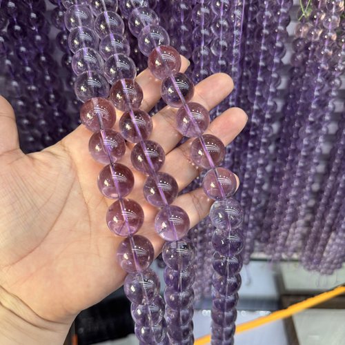 10-17Mm天然浅紫水晶圆珠散珠半成品DIY项链手链配珠