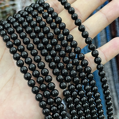 2-16mm天然A货黑玛瑙圆珠饰品散珠半成品长链项链配珠