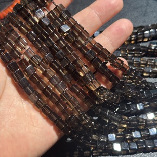 约5.5-6mm天然茶晶方糖散珠晶体干净半成品diy项链手链配珠