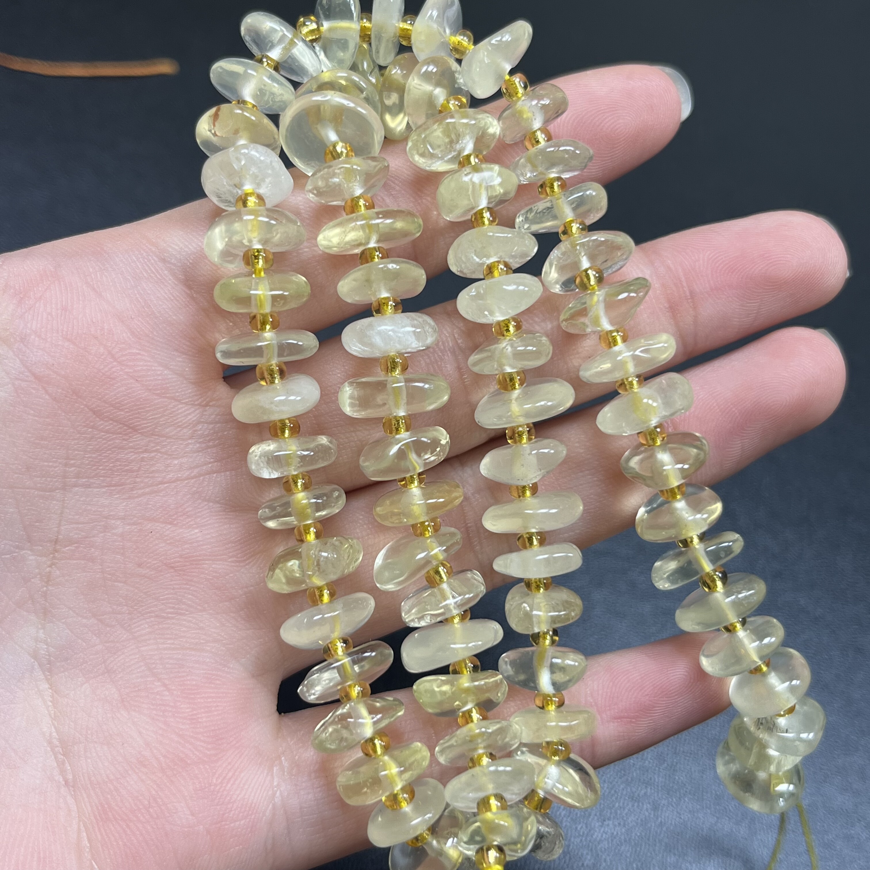 约10mm中孔天然水晶柠檬晶散珠半成品DIY项链手链配珠
