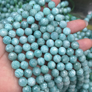 9mm切面纯天然无优化天河石圆珠散珠半成品刻面散珠DIY手链项链