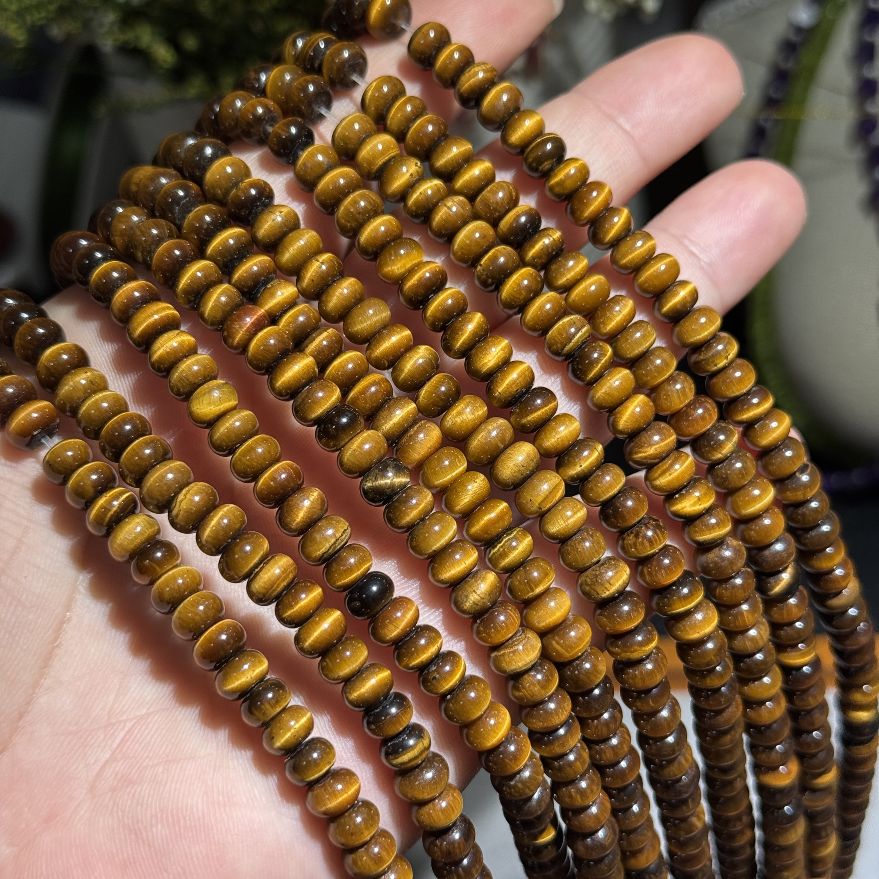 A级-6*4mm天然黄虎眼石算盘隔片散珠半成品Diy项链手链配珠