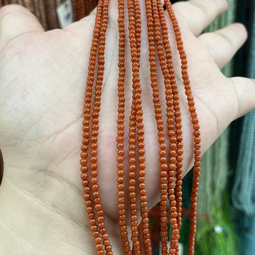2.5mm纯天然柿子红满色满肉南红玛瑙圆珠半成品DIY锁骨链手链戒圈