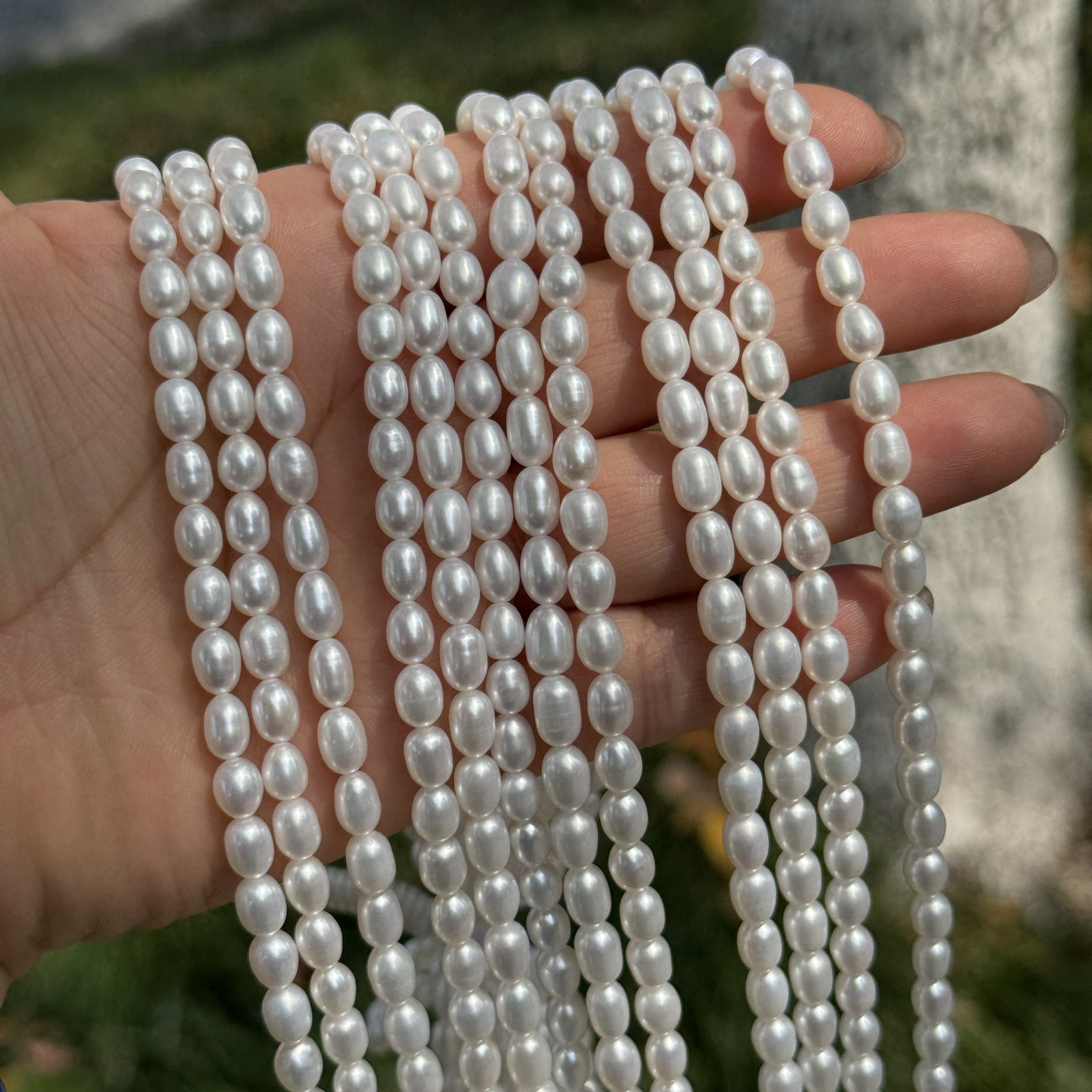 纯天然淡水强光白珍珠约5*8mm散珠半成品Diy项链手链配珠约37厘米