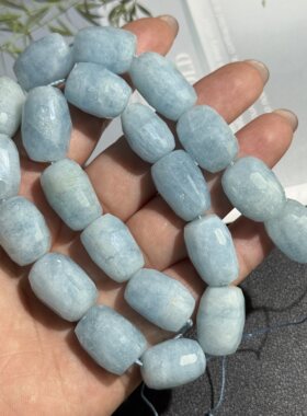 孤品-纯天然无优化海蓝宝切面桶珠约14*19mm半成品Diy项链手链配