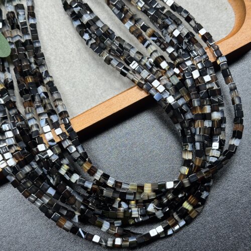 4mm黑白色缠丝油润玛瑙方糖散珠半成品DIY项链手链配珠