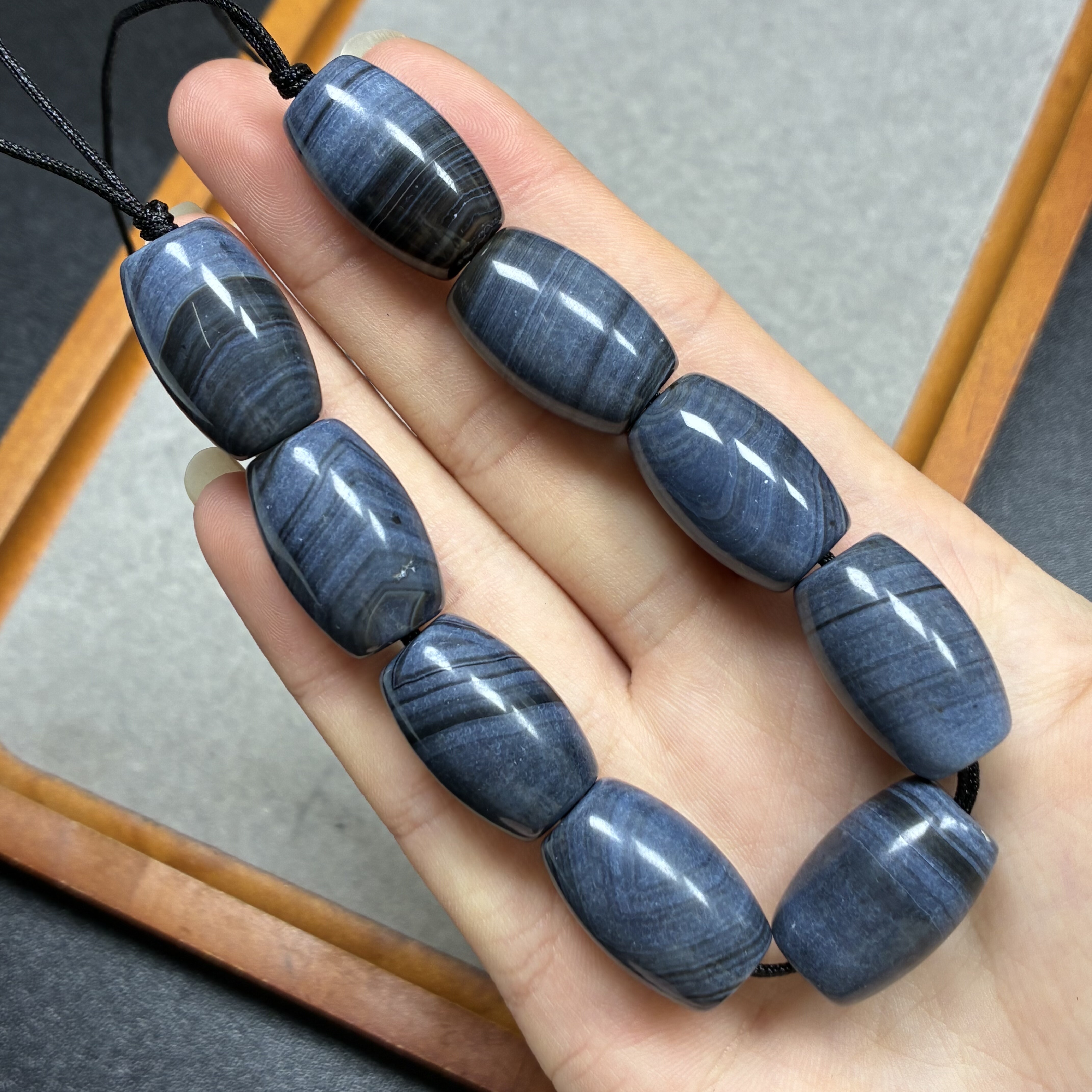 9颗天然缠丝玛瑙桶珠约14*21mm孤品-Diy项链手链配珠