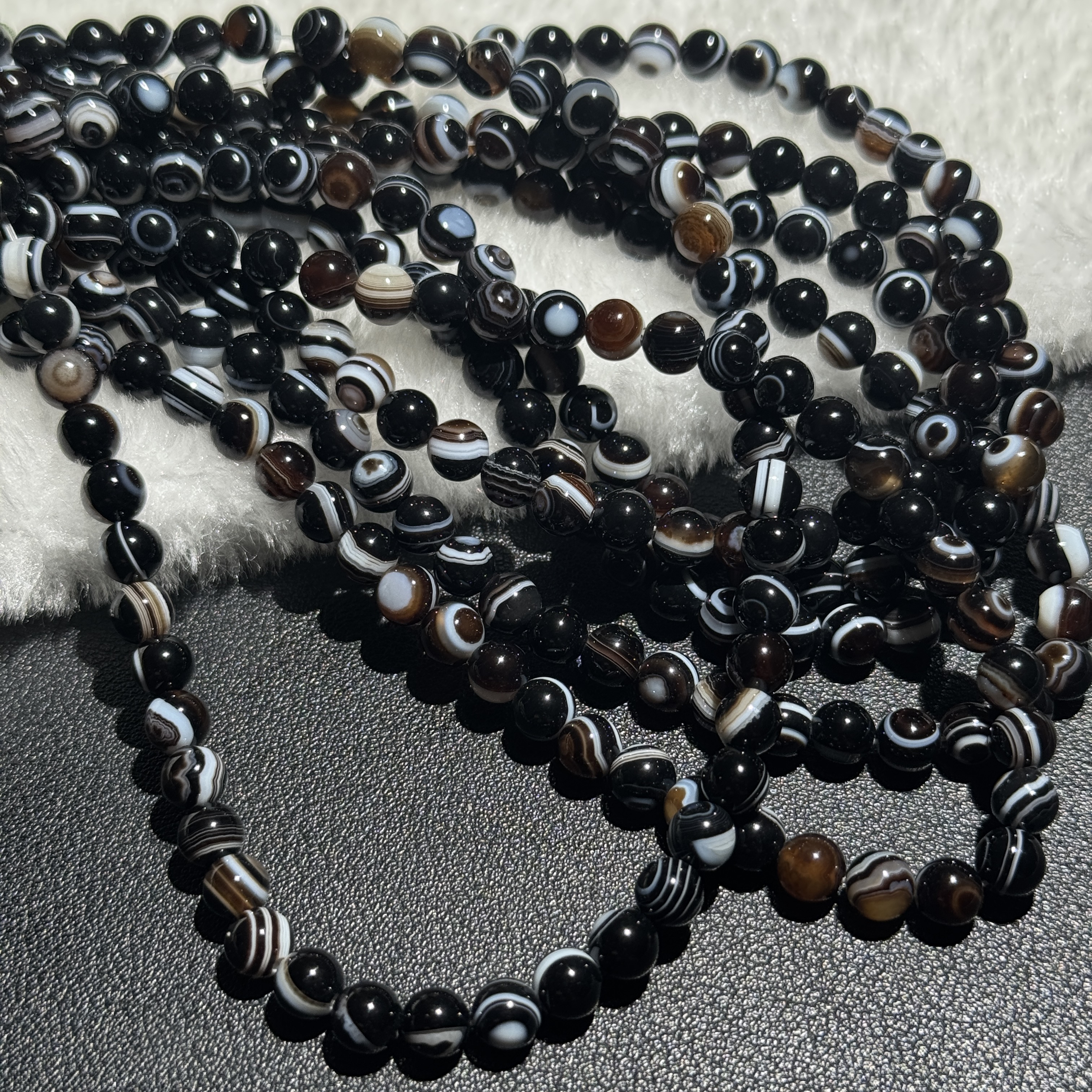 6mm黑缠丝玛瑙圆珠38cm长DIY项链手链配珠巴西带眼玛瑙天然石