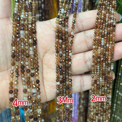 2-3-4mm天然焦糖切角玛瑙圆珠散珠半成品38cm串珠项链手链配珠