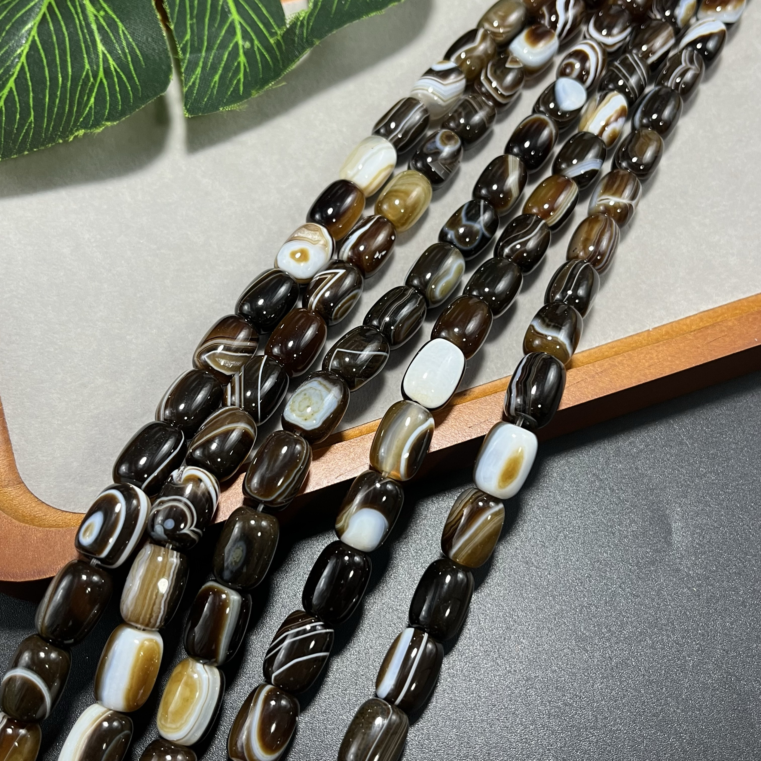 天然巴西缠丝玛瑙桶珠约10*14mm散珠半成品diy项链收件配珠咖棕色